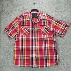 Knockout Jeans Shirt Mens 3XB Red Plaid Short Sleeve Button Up